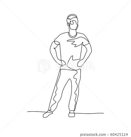 Continuous one line standing man with hands on hips. Stock illustration. 60425124
