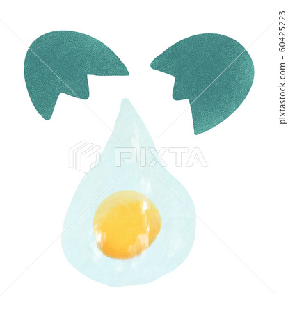 Pakari and a turquoise egg split in two and a falling raw egg 60425223