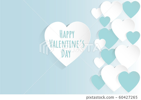 Valentine's day concept background. Vector illustration. White and Blue paper hearts on pastel Blue Valentine's day concept background. Vector illustration. White and Blue paper hearts on pastel Blue 60427265