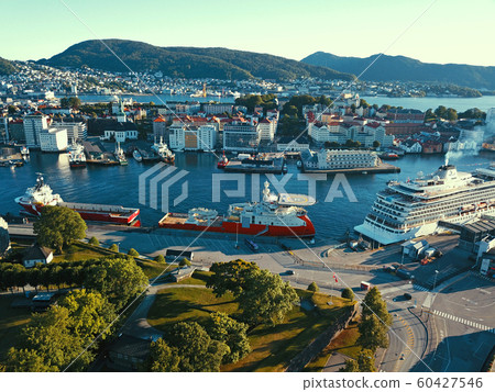 From above the port city of Bergen 60427546