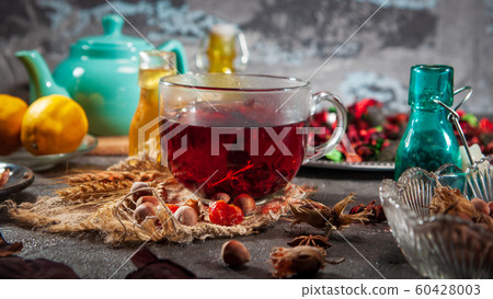 Red Hot Hibiscus tea in a glass mug Red Hot Hibiscus tea in a glass mug 60428003