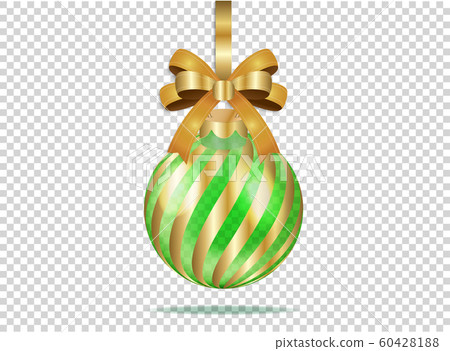 Golden christmas glass ball with golden stripes. 60428188