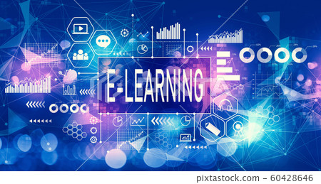 E-learning concept with technology light... - Stock Illustration ...