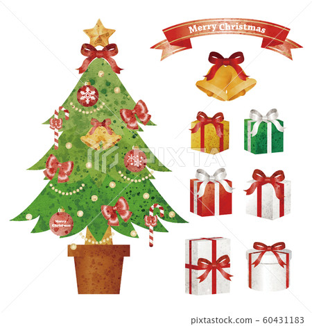 聖誕節聖誕樹禮物套裝模擬水彩畫 60431183