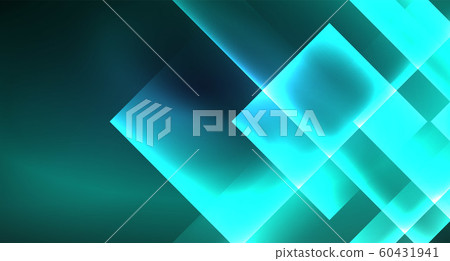 Neon glowing techno square rectangle lines, blue hi-tech futuristic abstract background 60431941