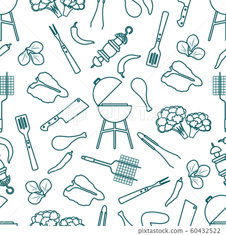 Seamless pattern Grill, barbecue tools, food BBQ - Stock