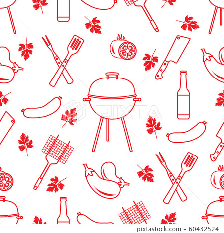 Seamless Pattern With Grill Barbecue Tools Bbq Stock Illustration 60432524 Pixta