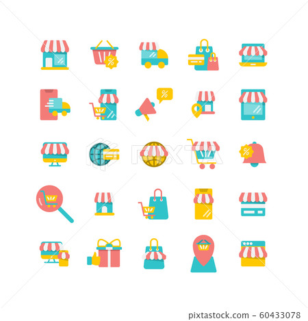 Online Shopping flat icon set. Vector and 60433078