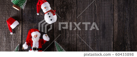 New Year objects on wooden rustic background. Top 60433898