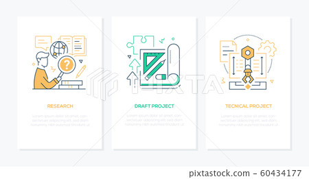 Work process - line design style banners set 60434177
