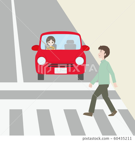 Car giving way to people crossing Car giving way to people crossing 60435211