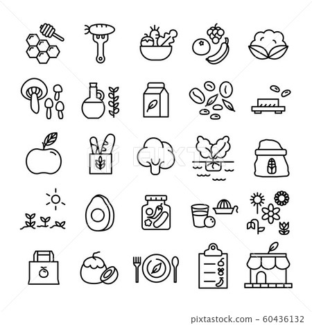 Set of Vegan Icon editable stroke line, vegetarian food sign, symbol, healthy food icon set. logo vector, restaurant, vegetable, eco food flat design. Set of Vegan Icon editable stroke line, vegetarian food sign, symbol, healthy food icon set. logo vector, restaurant, vegetable, eco food flat design. 60436132