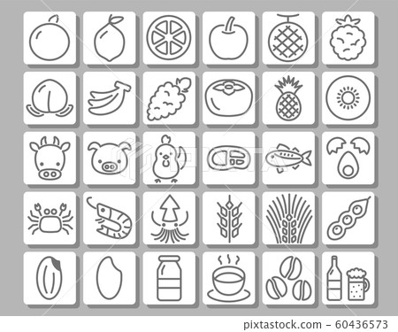 水果,肉,魚,穀物,奢侈品食品線描圖標集 水果,肉,魚,穀物,奢侈品食品線描圖標集 60436573