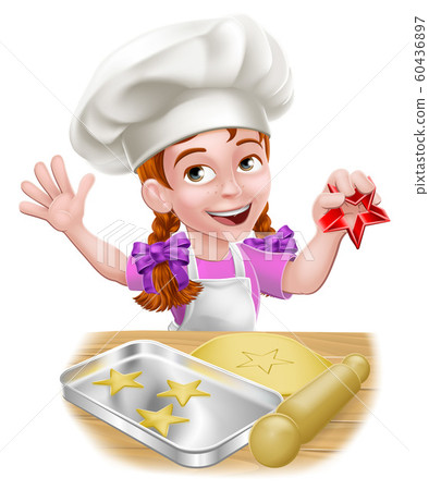 Girl Child Chef Kid Cartoon Character Baking 60436897