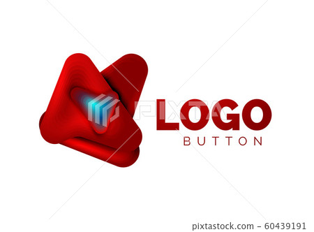 Arrow logo template. Or play or download button logotype template. Minimal geometrical design, 3d geometric bold symbol in relief style with color blend steps effect. Vector Illustration 60439191