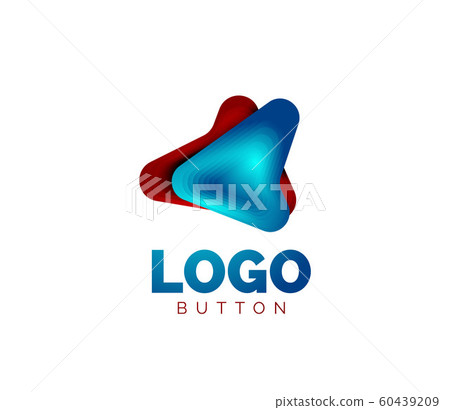 Arrow logo template. Or play or download button logotype template. Minimal geometrical design, 3d geometric bold symbol in relief style with color blend steps effect. Vector Illustration Arrow logo template. Or play or download button logotype template. Minimal geometrical design, 3d geometric bold symbol in relief style with color blend steps effect. Vector Illustration 60439209