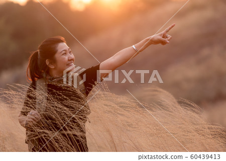 Asian Women hiker or traveler with backpack  60439413