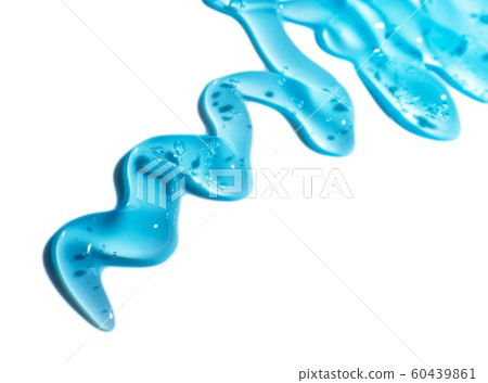 Squeezed cosmetic clear cream gel texture Iisolated on white background. Close up photo of transparent drop of skin care product. High Quality transparent gel serum with bubbles on white background 60439861