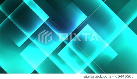 Neon glowing techno square rectangle lines, blue hi-tech futuristic abstract background 60440503