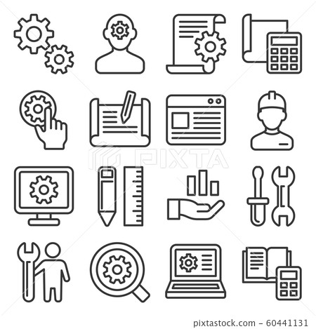 Engineering and Manufacture Icons Set on White Background. Line Style Vector Engineering and Manufacture Icons Set on White Background. Line Style Vector 60441131