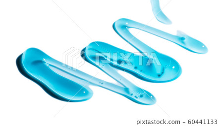 Squeezed cosmetic clear cream gel texture Iisolated on white background. Close up photo of transparent drop of skin care product. High Quality transparent gel serum with bubbles on white background 60441133