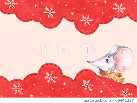 Little mouse and sunflower seed with snow flake in red sky winter season background. Little mouse and sunflower seed with snow flake in red sky winter season background. 60441337