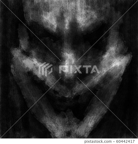 Evil clown face with opened mouth. Black and white 60442417