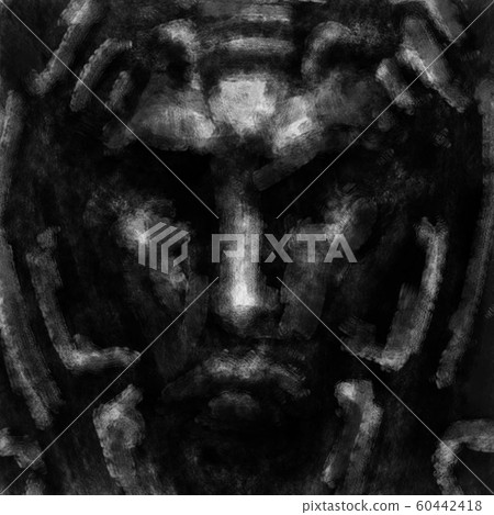 Dark astronaut face in helmet. Black and white Dark astronaut face in helmet. Black and white 60442418