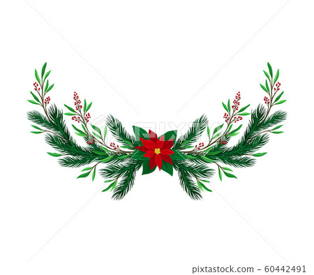 Christmas Tree Branch with Colorful Decorative... - Stock Illustration ...