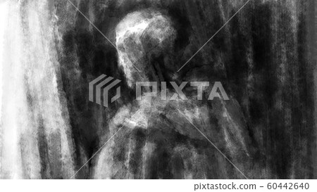 Monk in the light inside the temple of fate. Black Monk in the light inside the temple of fate. Black 60442640