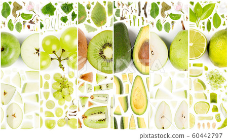 Green Fruit Slice and Leaf Collection Green Fruit Slice and Leaf Collection 60442797