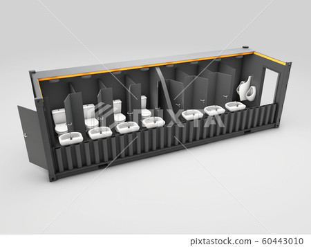 3d Illustration of Converted old shipping container into wc cabine, isolated white 3d Illustration of Converted old shipping container into wc cabine, isolated white 60443010