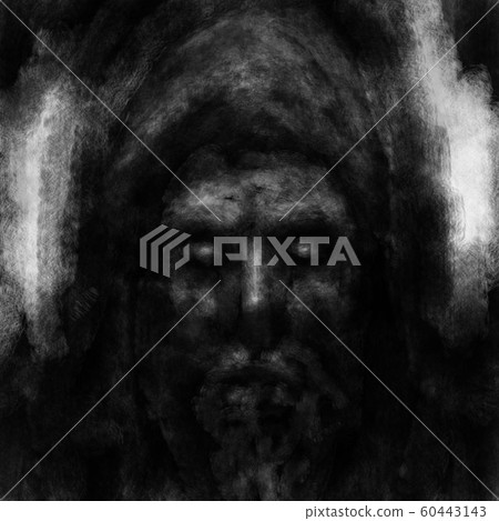Scary man face in the hood. Black and white Scary man face in the hood. Black and white 60443143