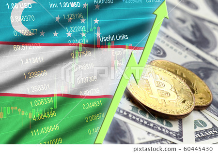 Uzbekistan flag and cryptocurrency growing trend 60445430