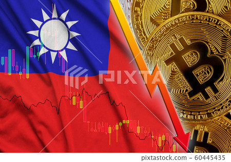 Taiwan flag and cryptocurrency falling trend with 60445435
