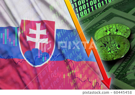 Slovakia flag and cryptocurrency falling trend Slovakia flag and cryptocurrency falling trend 60445458