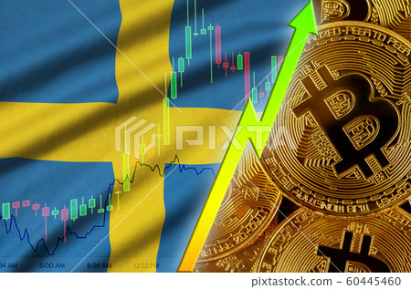 Sweden flag and cryptocurrency growing trend with Sweden flag and cryptocurrency growing trend with 60445460