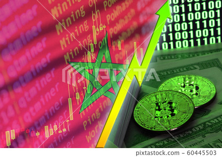 Morocco flag and cryptocurrency growing trend with 60445503