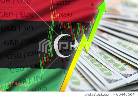 Libya flag and chart growing US dollar position 60445504