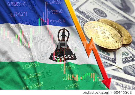 Lesotho flag and cryptocurrency falling trend with Lesotho flag and cryptocurrency falling trend with 60445508