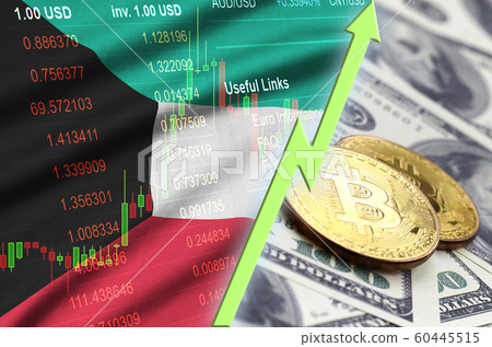 Kuwait flag and cryptocurrency growing trend with 60445515