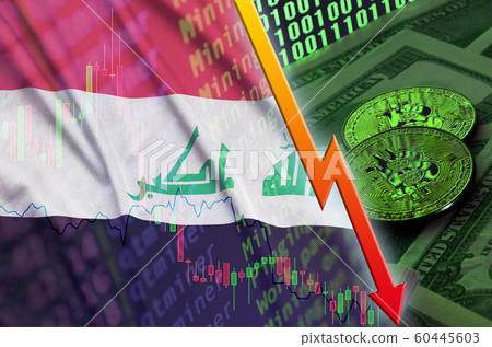 Iraq flag and cryptocurrency falling trend with Iraq flag and cryptocurrency falling trend with 60445603