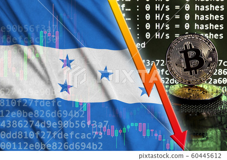 Honduras flag and falling red arrow on bitcoin Honduras flag and falling red arrow on bitcoin 60445612