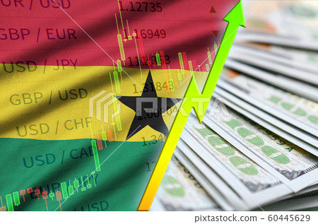 Ghana flag and chart growing US dollar position 60445629