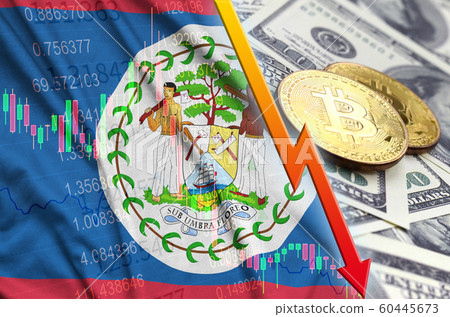 Belize flag and cryptocurrency falling trend with 60445673