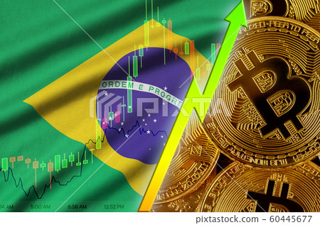 Brazil flag and cryptocurrency growing trend with Brazil flag and cryptocurrency growing trend with 60445677