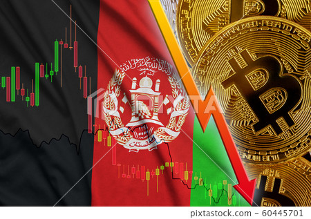 Afghanistan flag and cryptocurrency falling trend Afghanistan flag and cryptocurrency falling trend 60445701