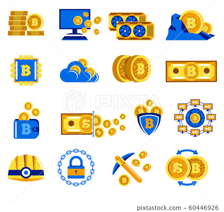 Bitcoin icons collection for cryptocurrency mining and exchange rate concept 60446926