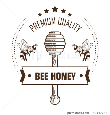 Bee honey premium quality packaging label with wooden dipper 60447285