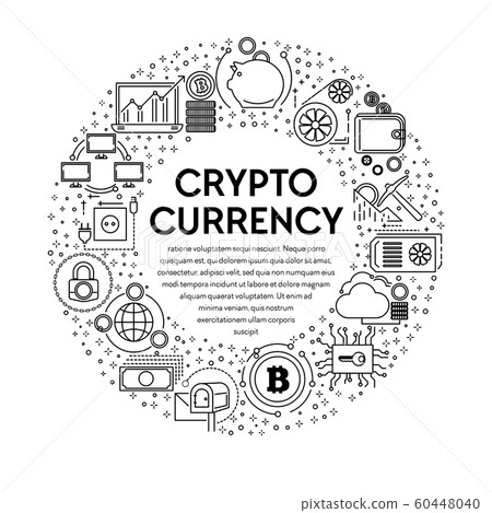 Cryptocurrency banner with linear icons set in circle Cryptocurrency banner with linear icons set in circle 60448040